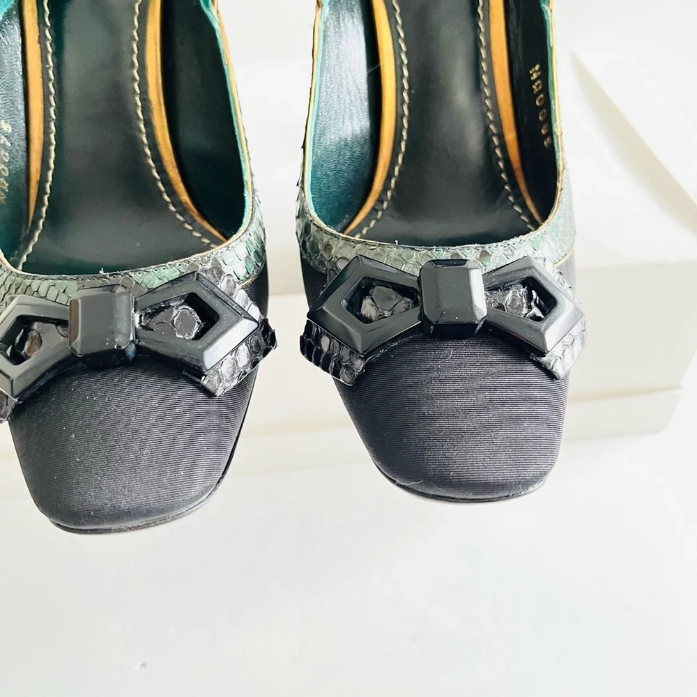 Louis Vuitton green python Mary Jane heels 37.5